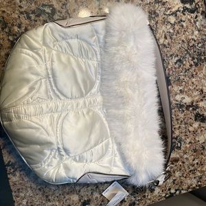 White Coach bag with bunny fur trim